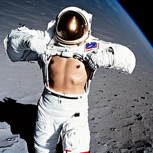 A topless astronaut in a white space suit.