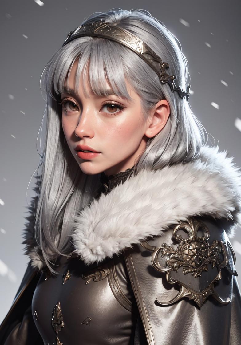 A Beautiful Gray Haired Woman Wearing a Crown and Fur Stole.