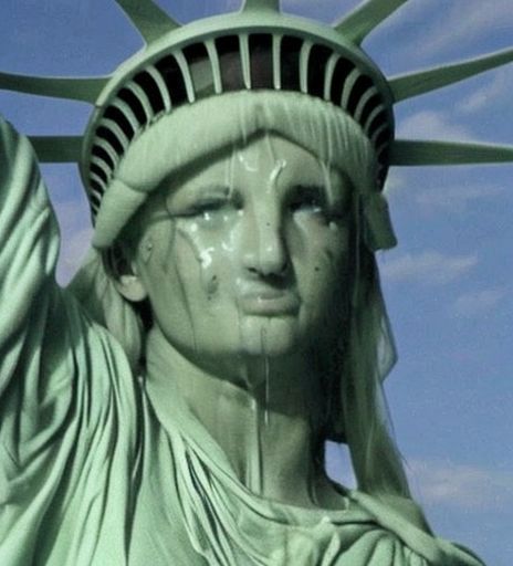 Statue of Liberty with Water Pouring Down Its Face