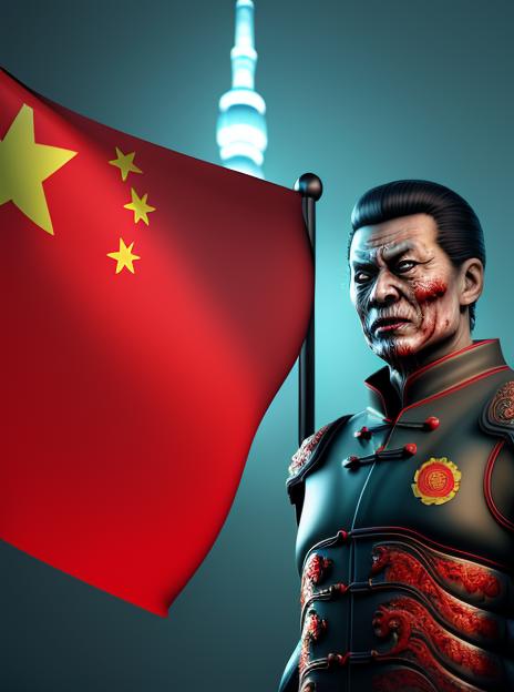 A digital illustration of a man in a Chinese uniform holding a flag.