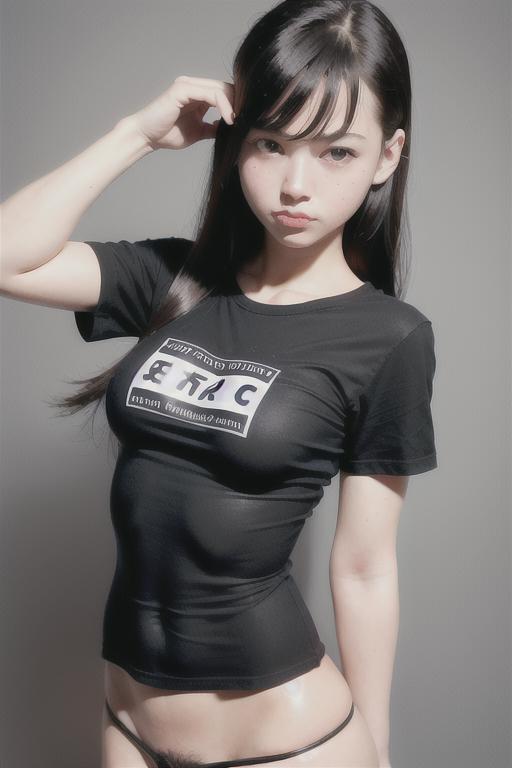 A woman wearing a black shirt with the word "ERC" on it.