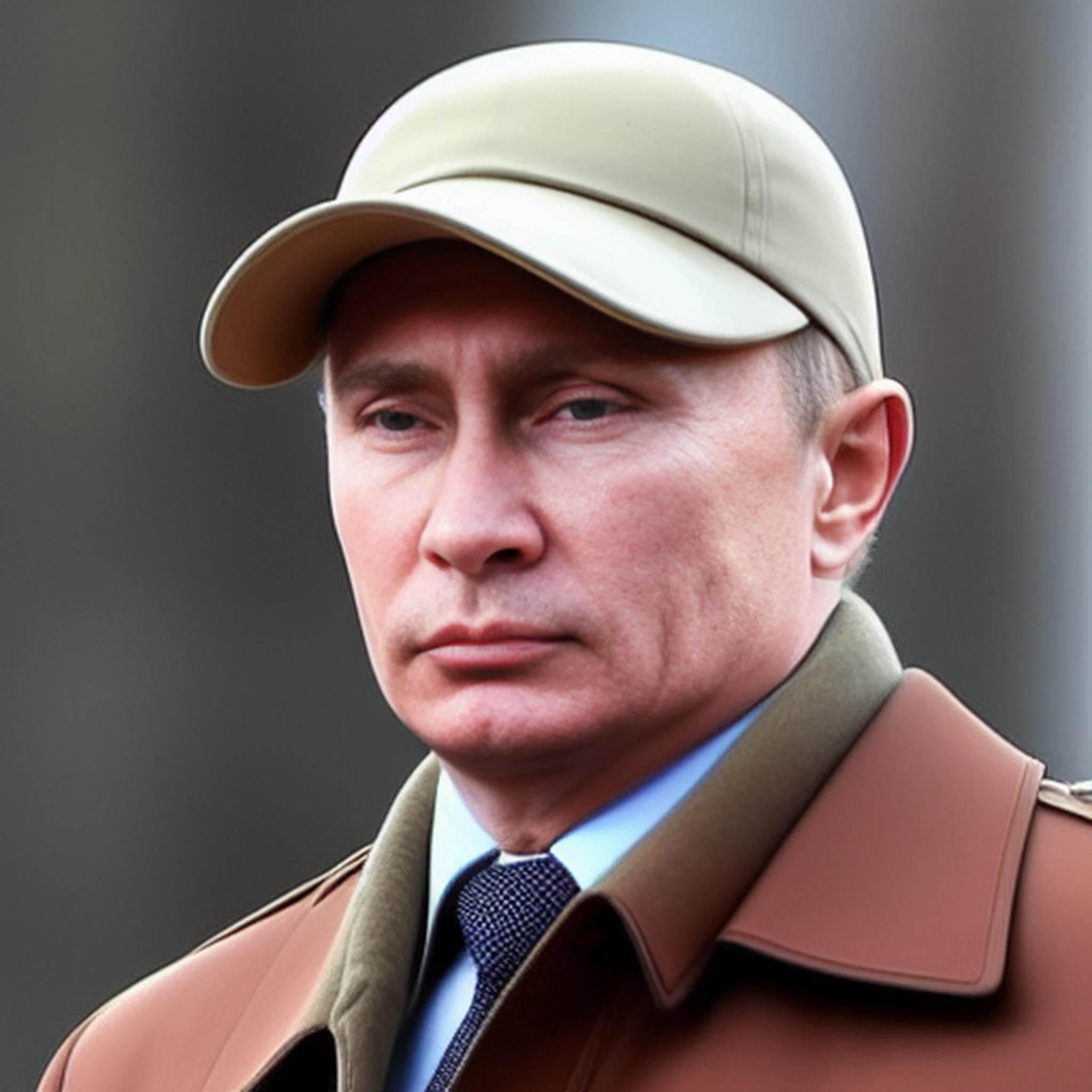 Russian President Vladimir Putin wearing a tan hat and coat.