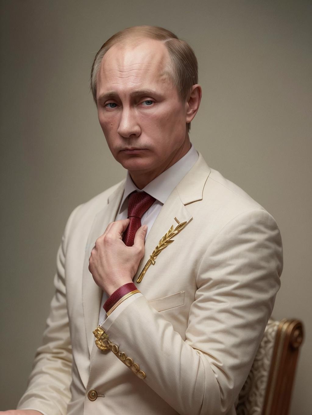 Russian President Vladimir Putin in a White Suit and Maroon Tie