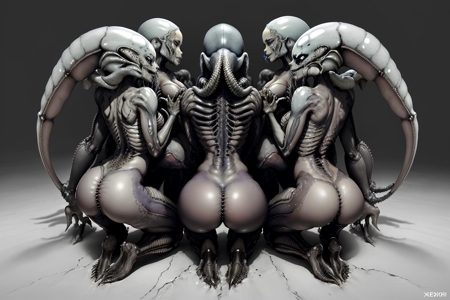 3 Alien Statues with Large Butts and Tentacles: An Artistic Display