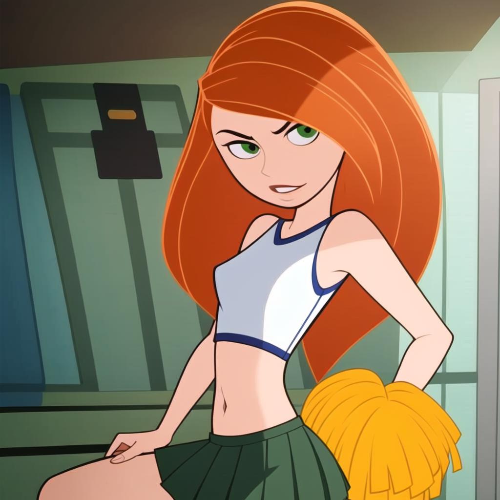 A cartoon image of a girl wearing a cheerleader outfit with a yellow pompom.