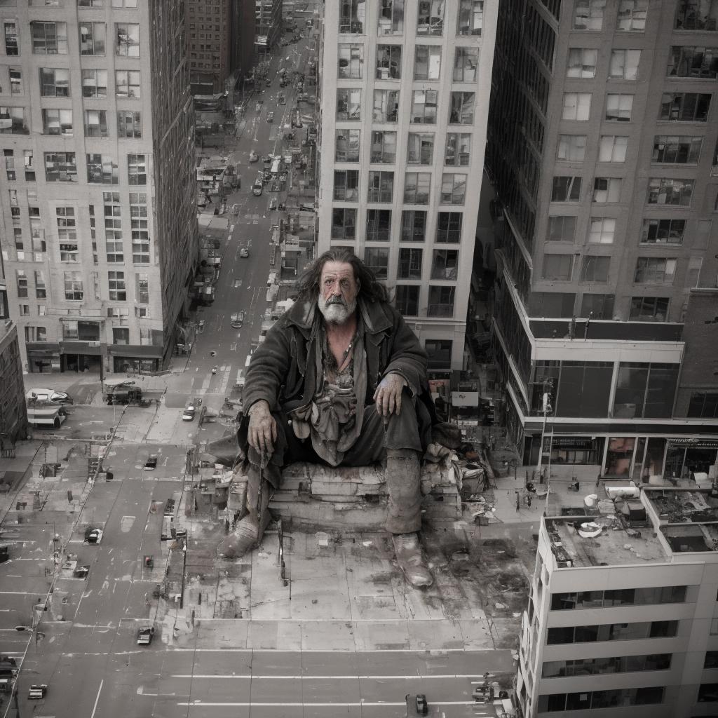 A large statue of a man sitting on a pedestal in a busy city.