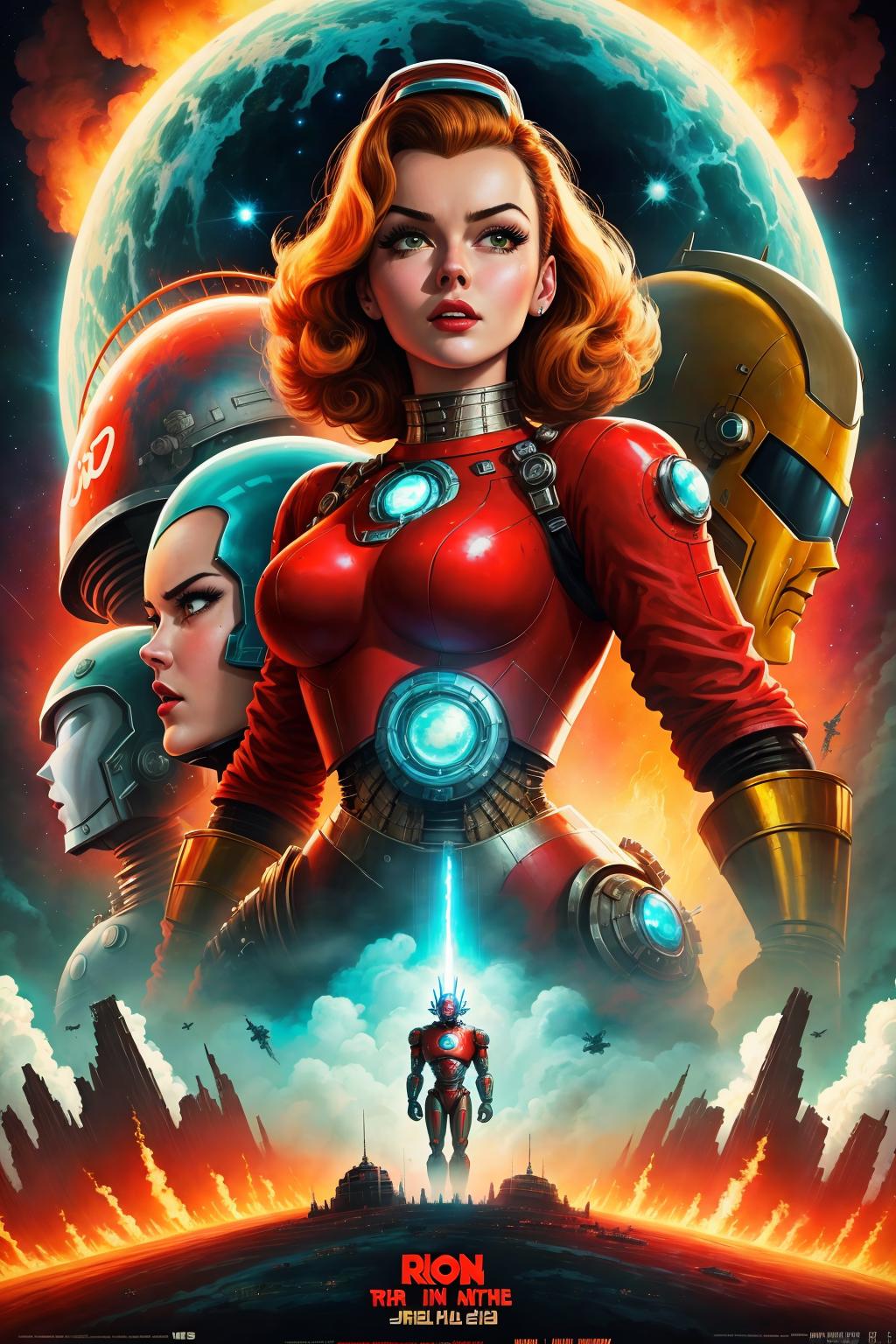 A comic book cover featuring a woman in a red costume and a man in a silver costume.