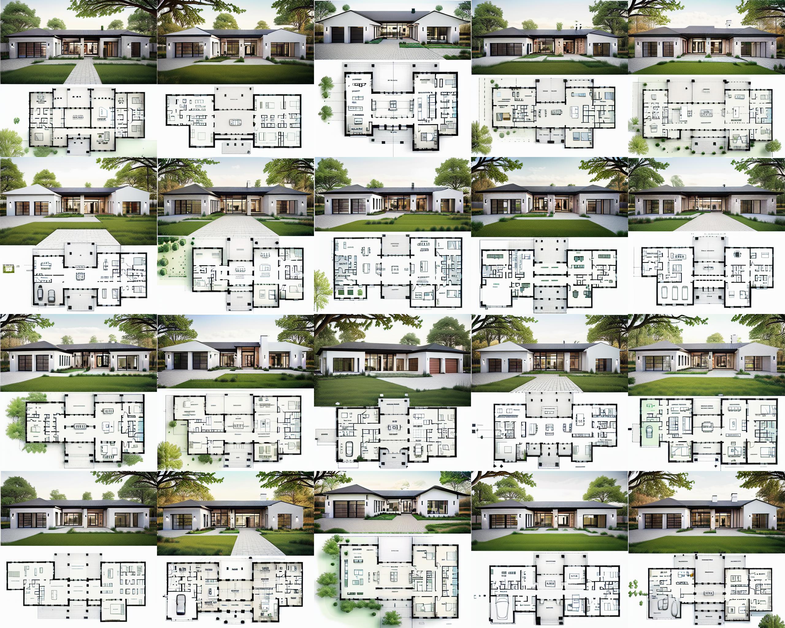 A series of floor plans for a large house with multiple rooms and a patio.