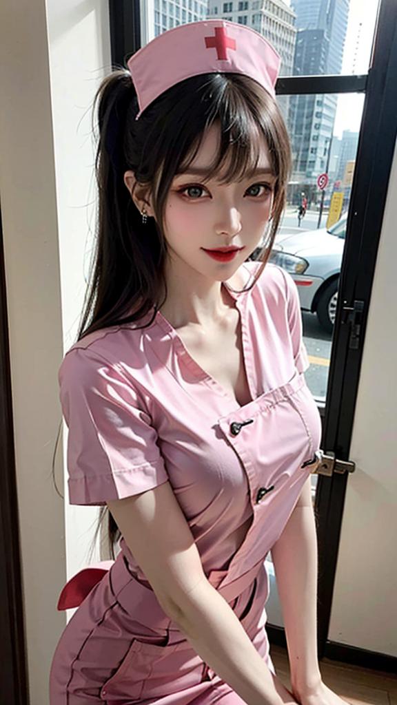 A pretty young woman in a pink shirt poses for the camera.