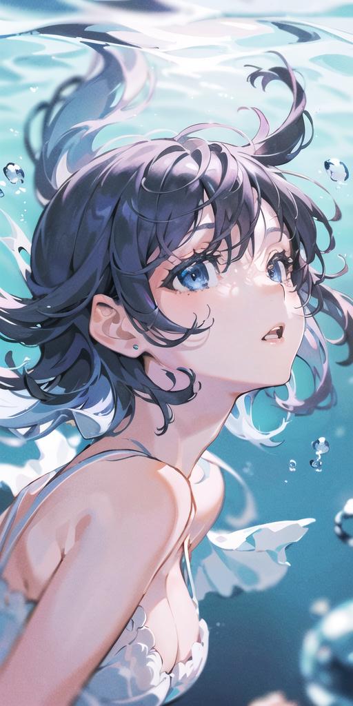 A Beautiful Cartoon Waterfall Woman with Blue Eyes