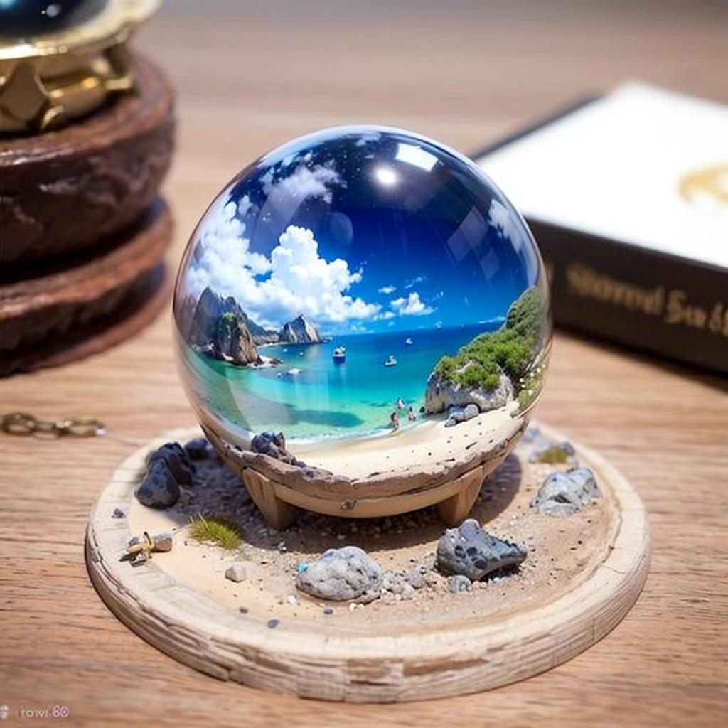 A Beach Scene Globe on a Wooden Base