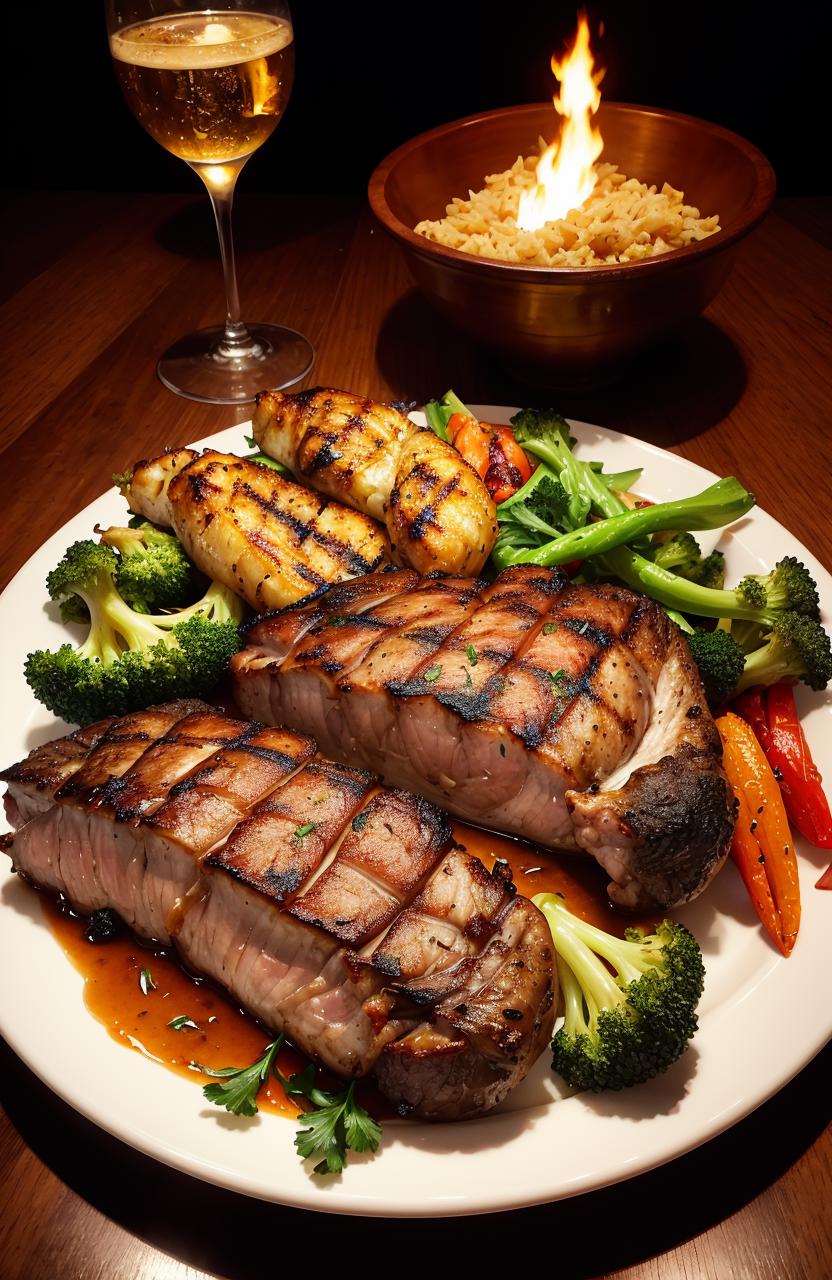 Grilled Meat and Vegetables on a Plate