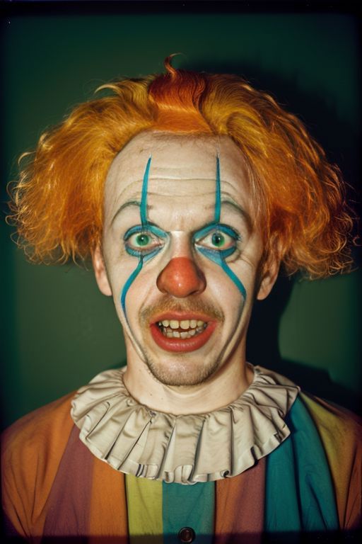 Man with Red Hair and Face Paint, Wearing a Clown Costume