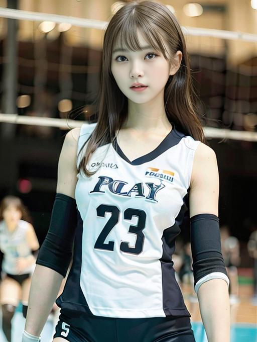 A female volleyball player wearing a number 23 jersey.