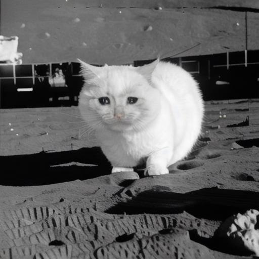 Adorable White Cat with Sad Eyes Stranded on a Desert Planet