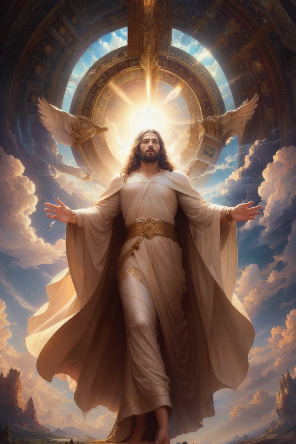 A Divine Jesus Painting with Angelic and Heavenly Elements