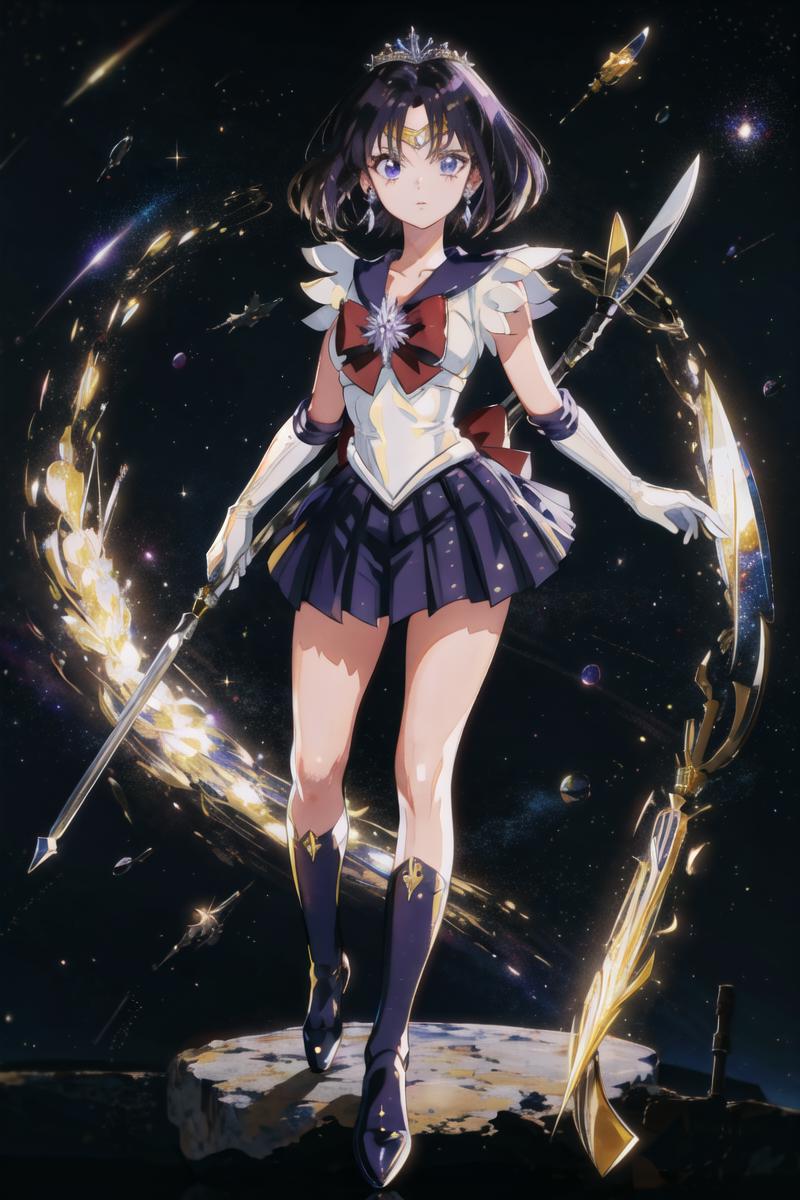 A Sailor Moon character is holding a sword and bow.