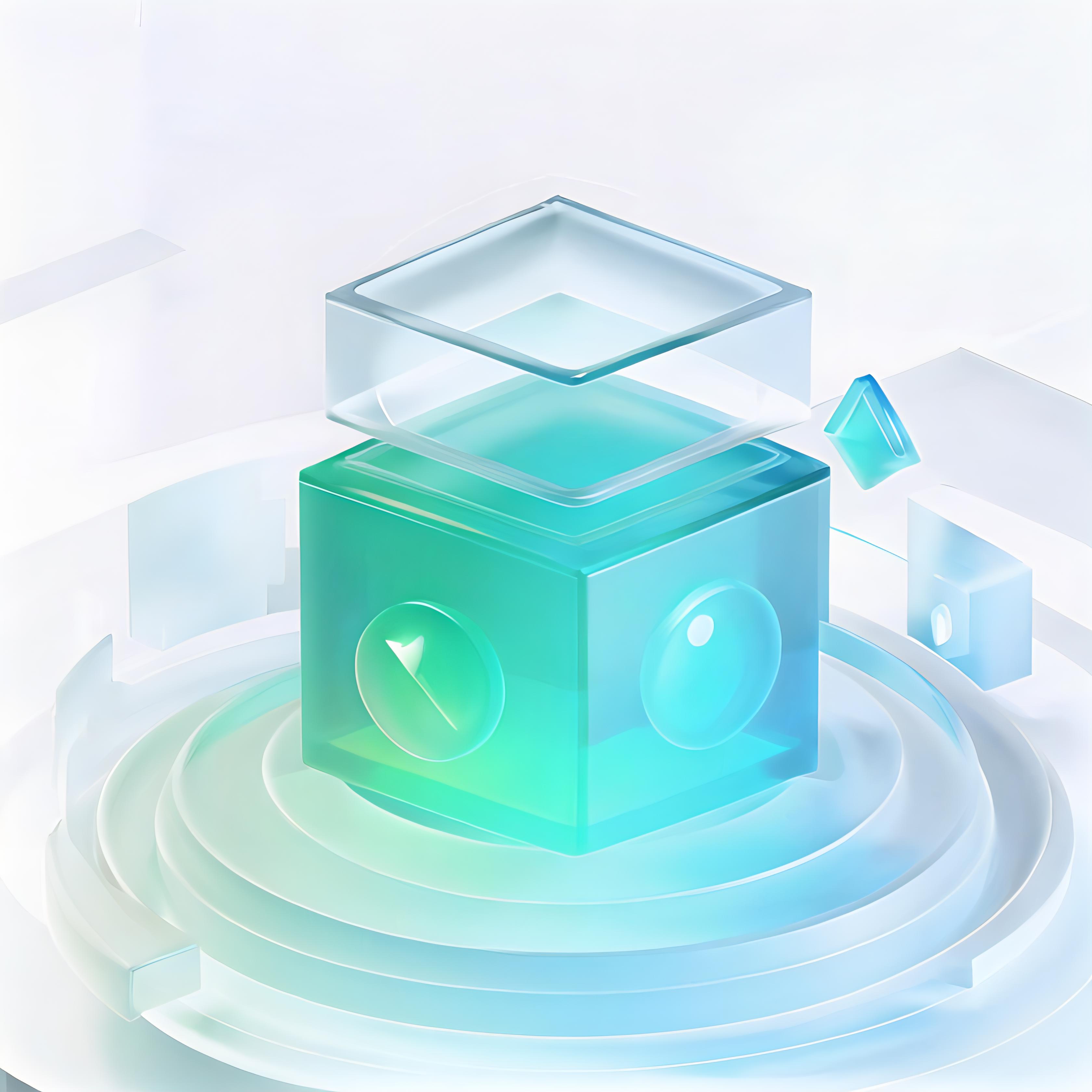 A 3D Green and Blue Box on a White Background.