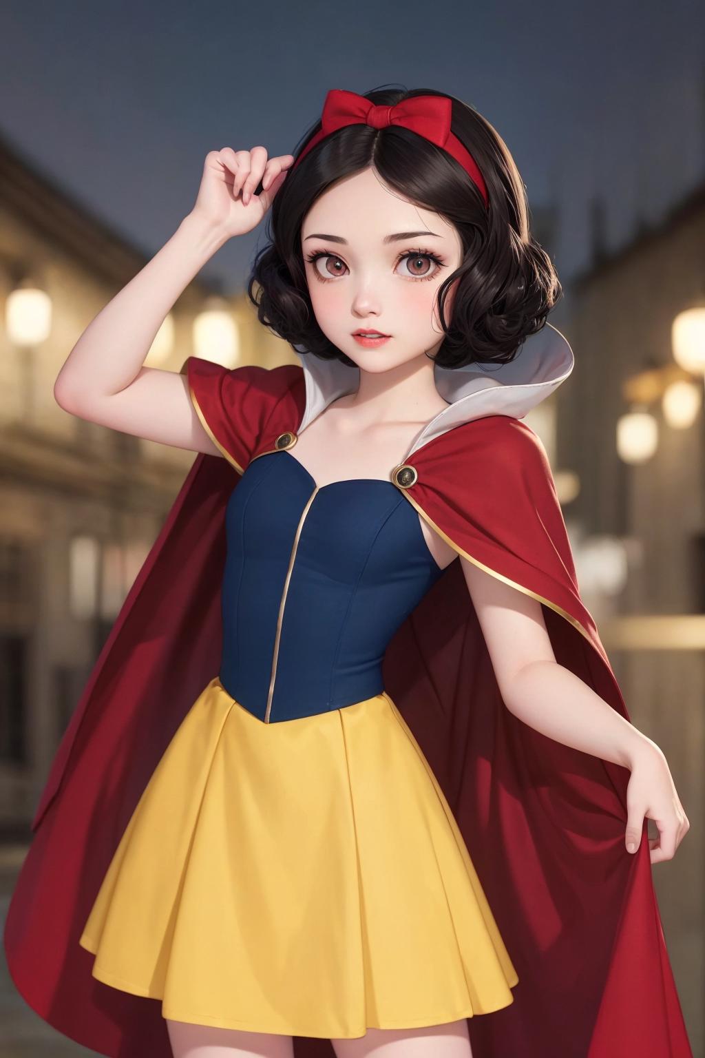 3D Animation of a Disney Princess in a Blue Dress and Red Cape.