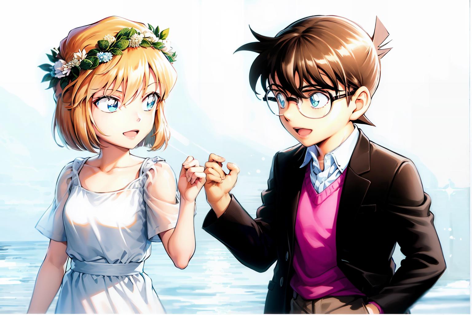 Conan x Haibara in 1 pic (柯南 x 灰原) 双人同图 image by kozue