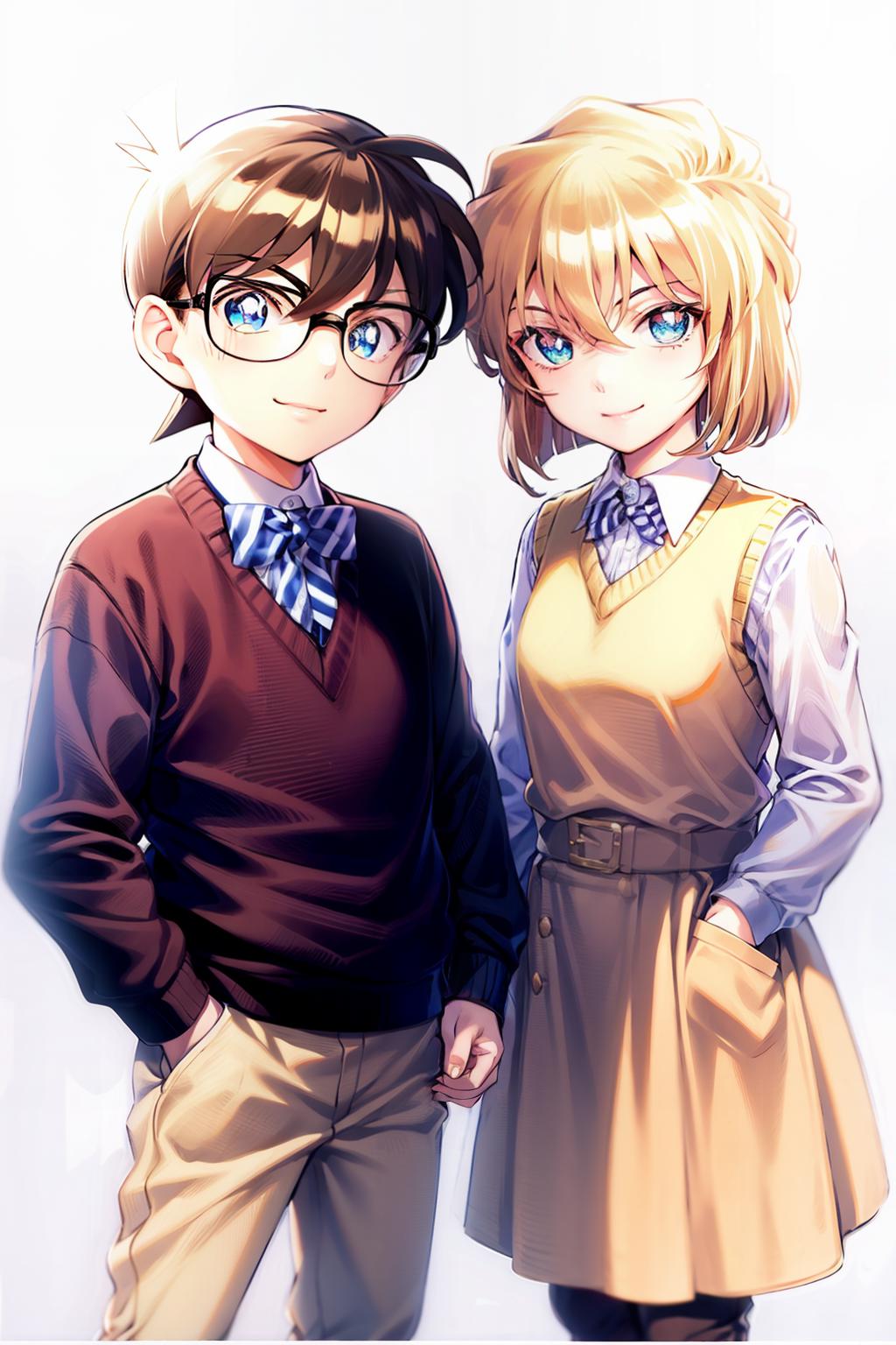 Conan x Haibara in 1 pic (柯南 x 灰原) 双人同图 image by kozue