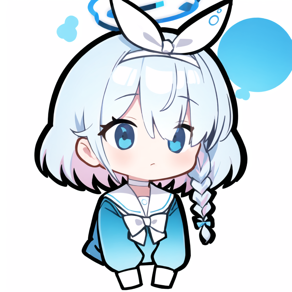 Anime girl with white hair and a blue bow in her hair.