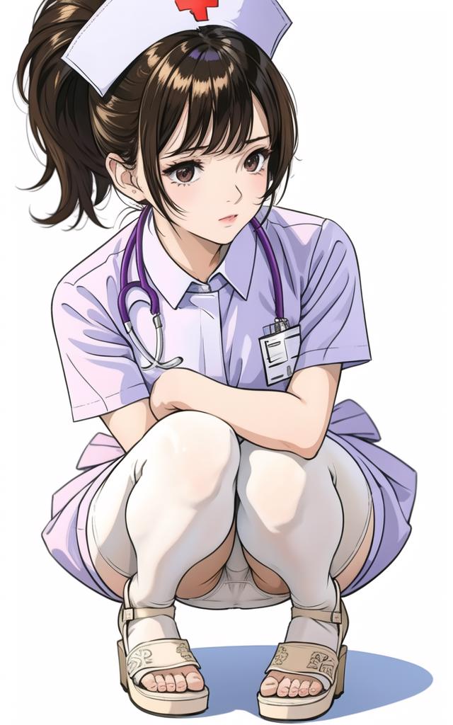 Cartoon image of a nurse sitting down and wearing white panties.