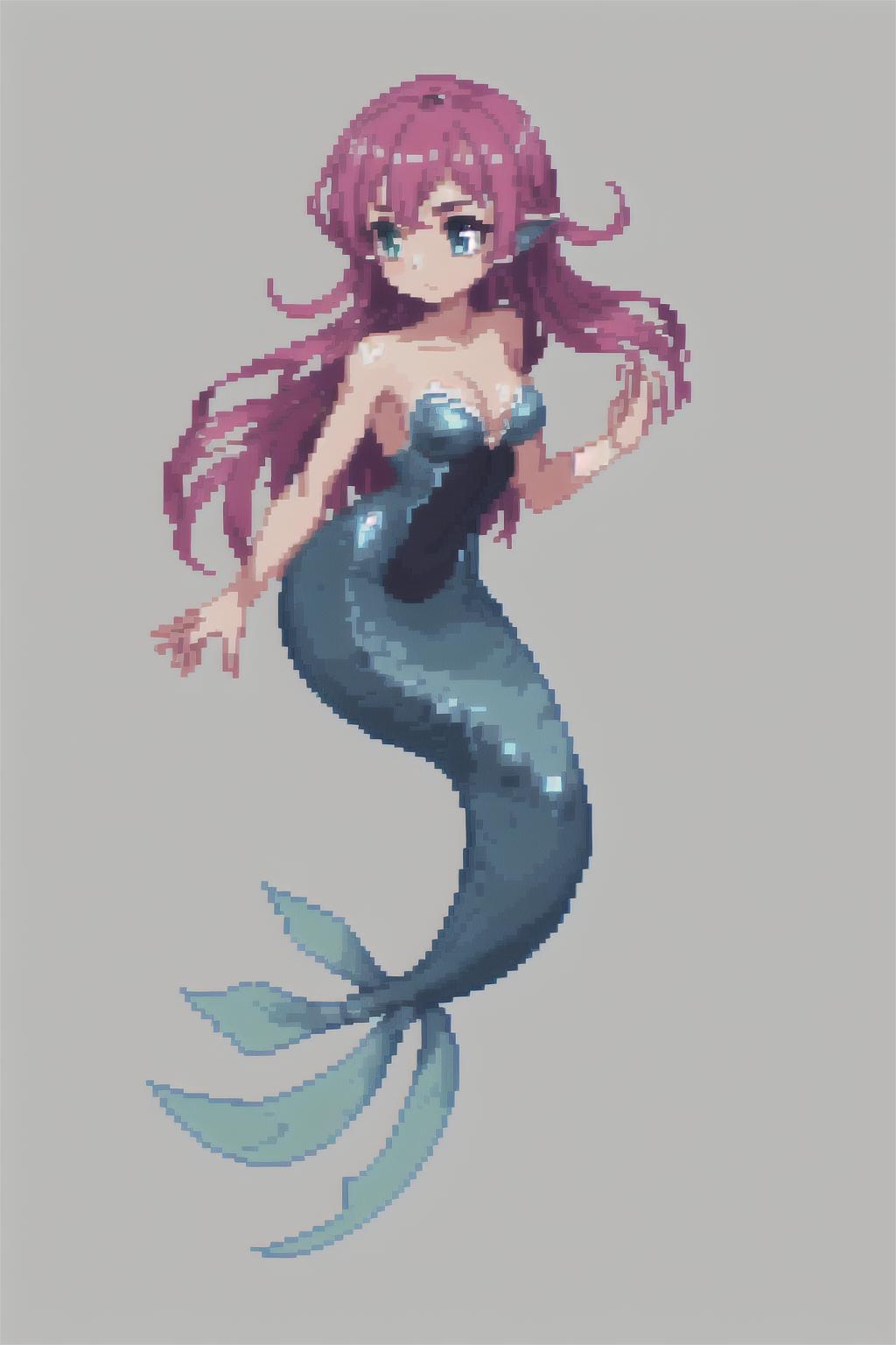 Anime Mermaid with Pink Hair and Tail, Standing and Smiling.