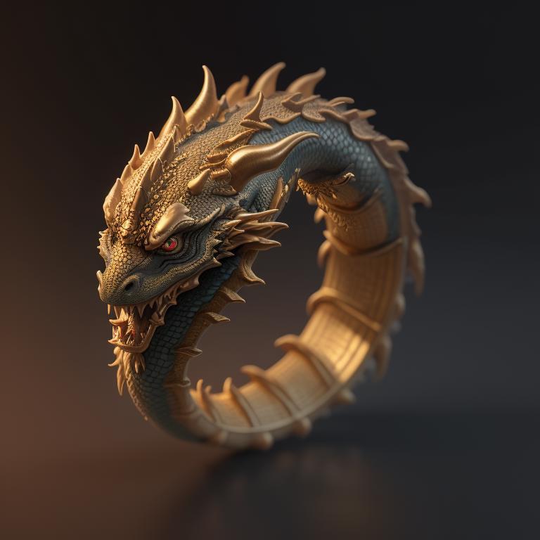 A Gold Dragon Ring with a Spiral Tail Design