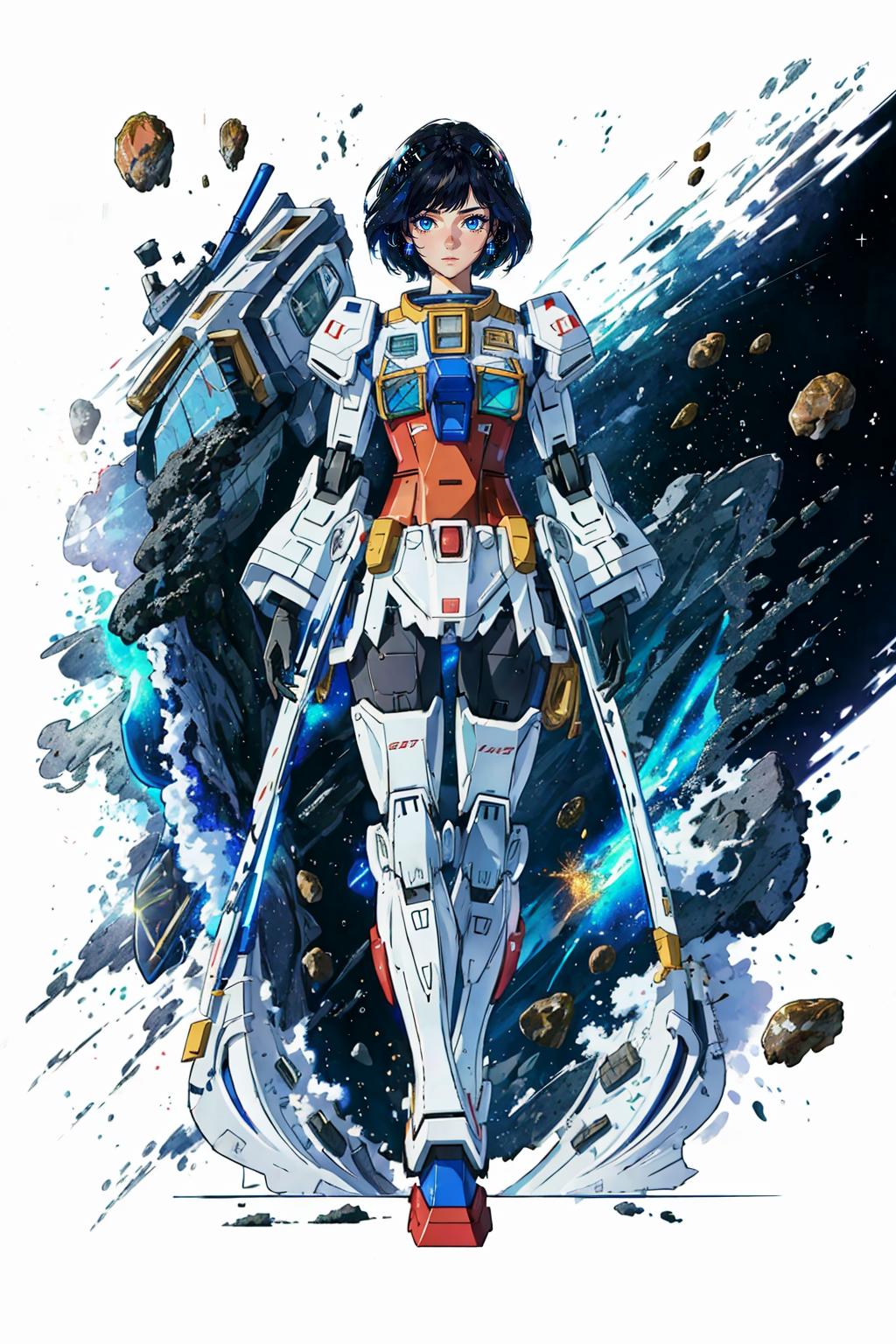 Anime Character in a Space Suit with a Blue Helmet and Red Dress.