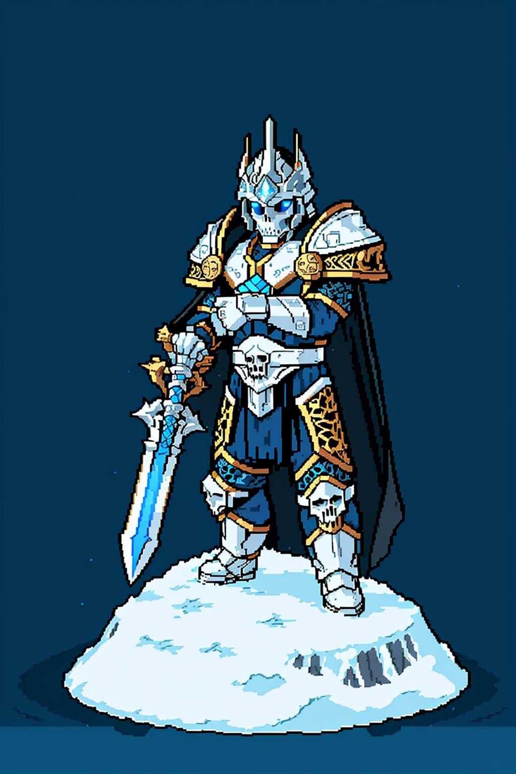 A digital illustration of a knight in white armor holding a sword.