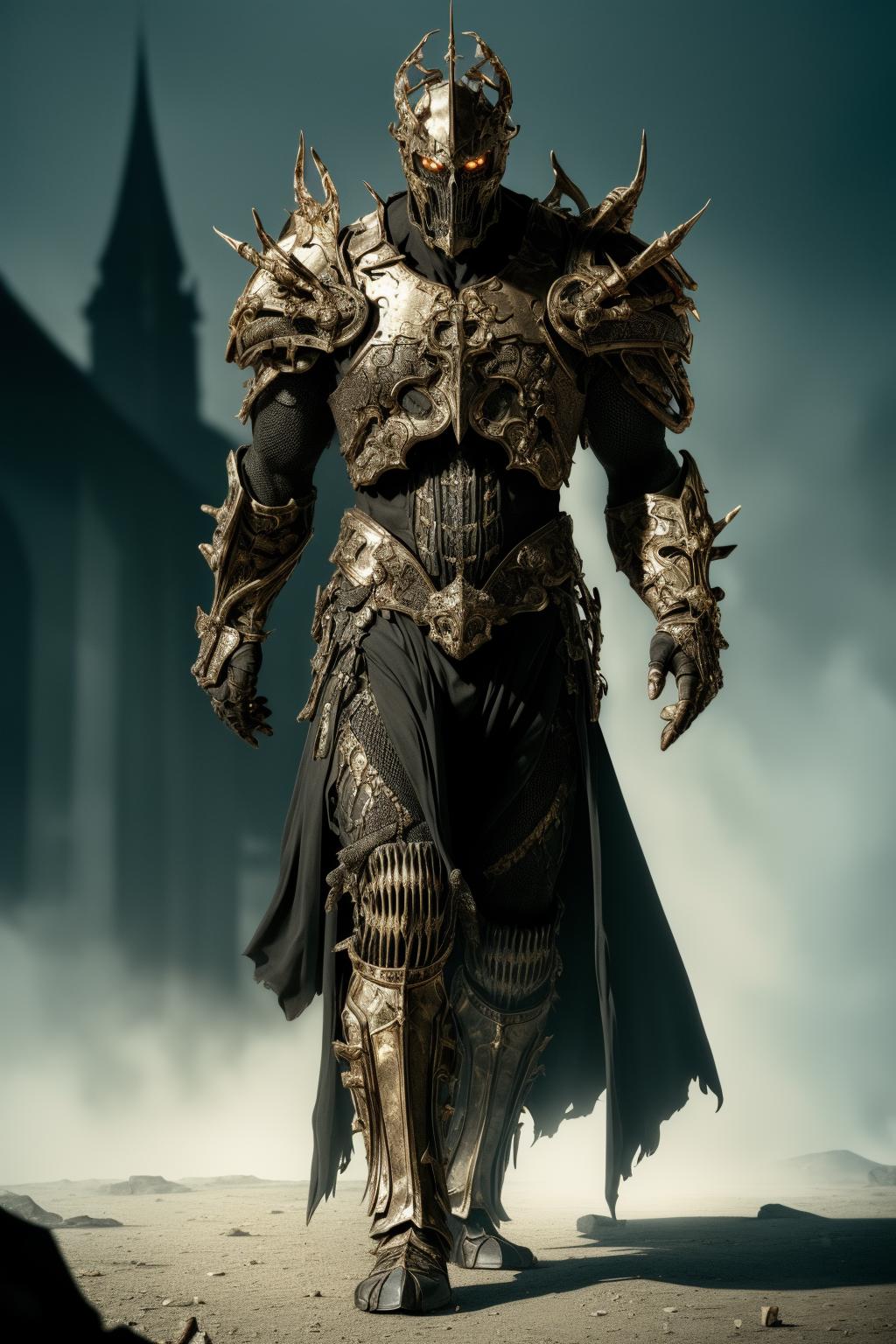 A Warrior in Armor, Wielding a Sword and Shield, Stands in a Darkened Environment.