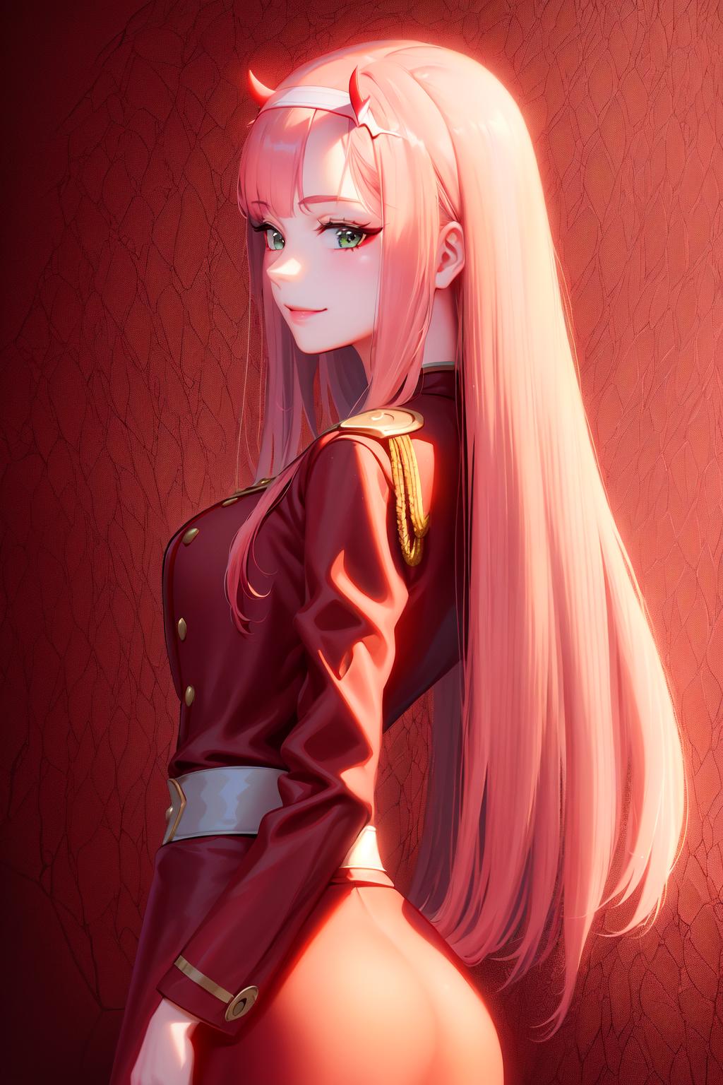 Anime Portrait of a Woman with Pink Hair, Red Jacket, and White Undergarment