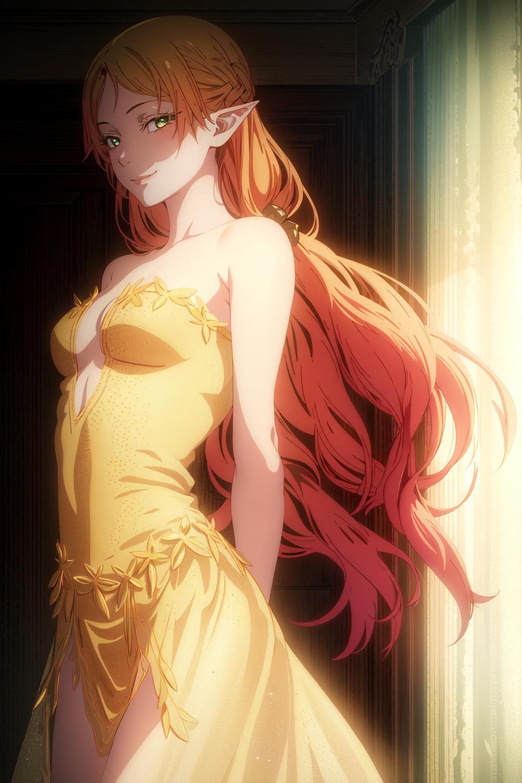 Anime Character with Yellow Dress and Red Hair.