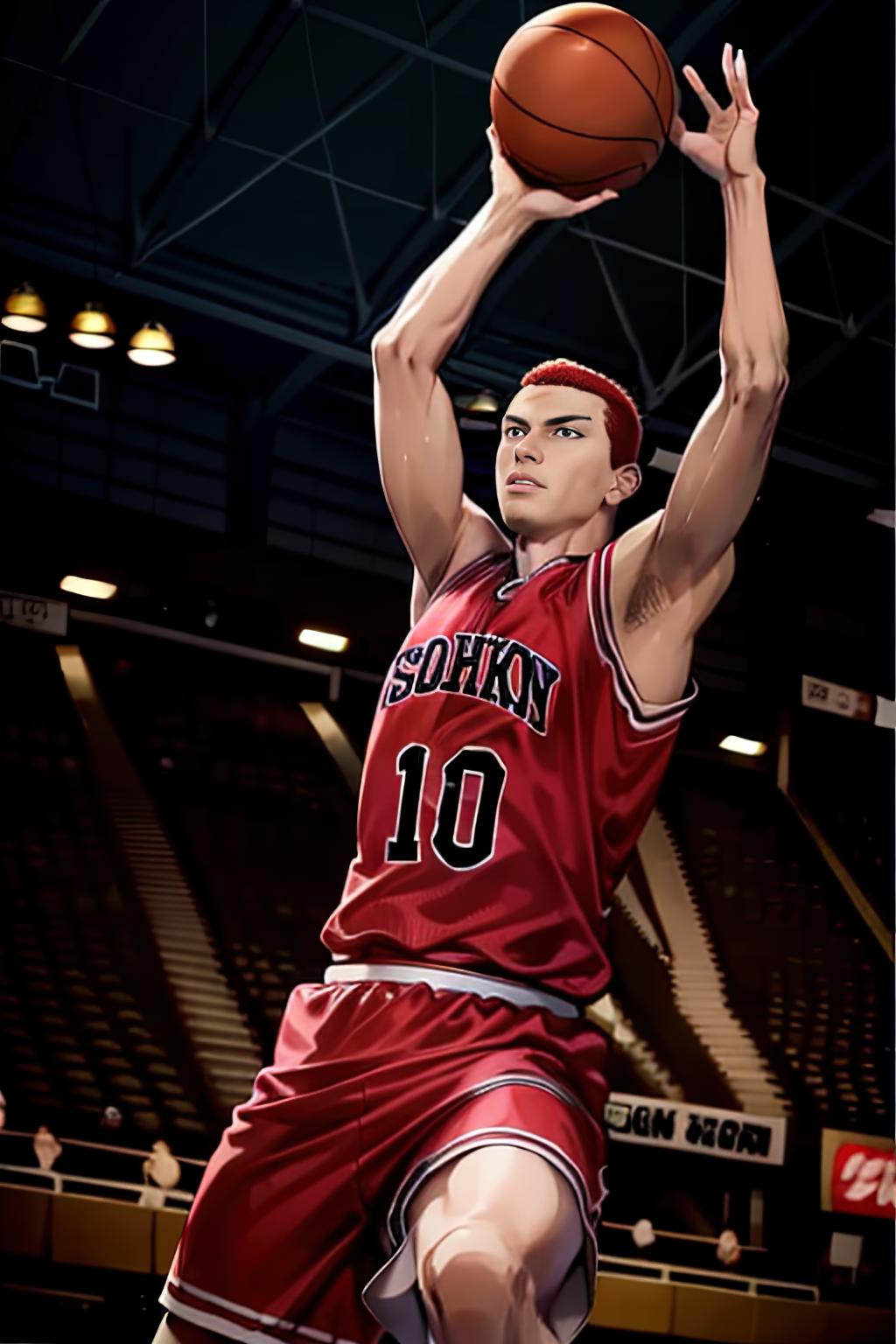A red basketball jersey with the number 10 on it.