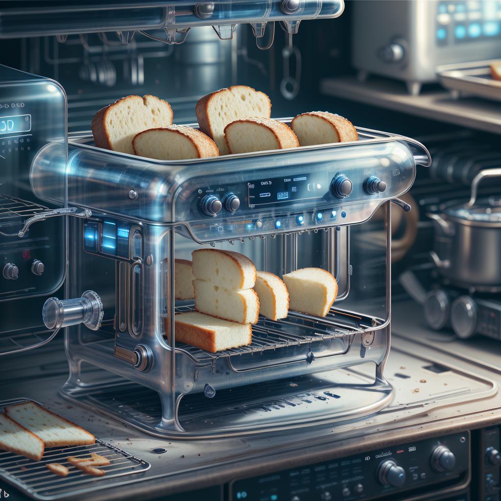 A Toaster Oven with a Bread Rack Displaying Bread Loaves