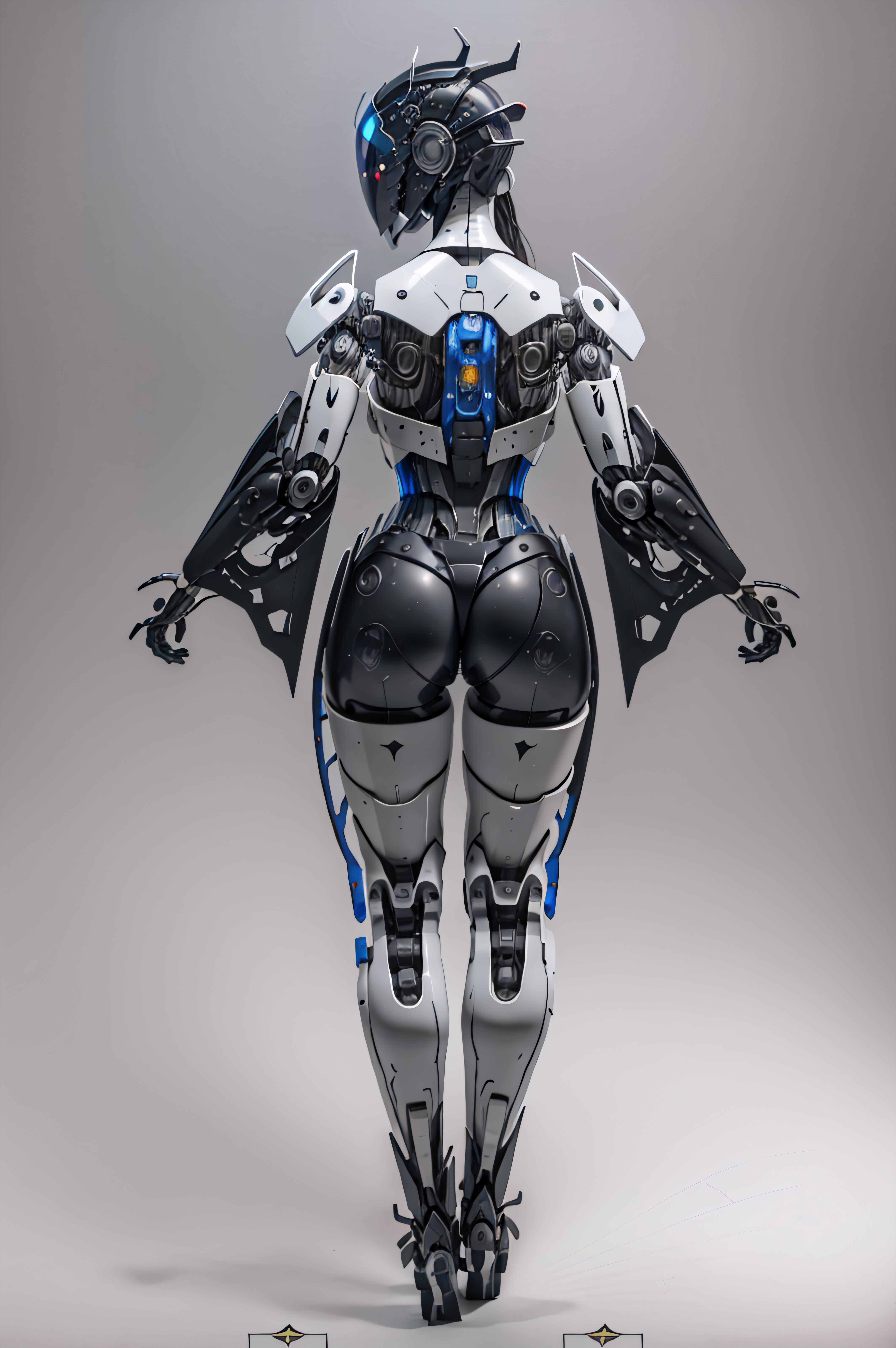 Futuristic Robot Assistant with Blue Winged Design and Black Wings on Back