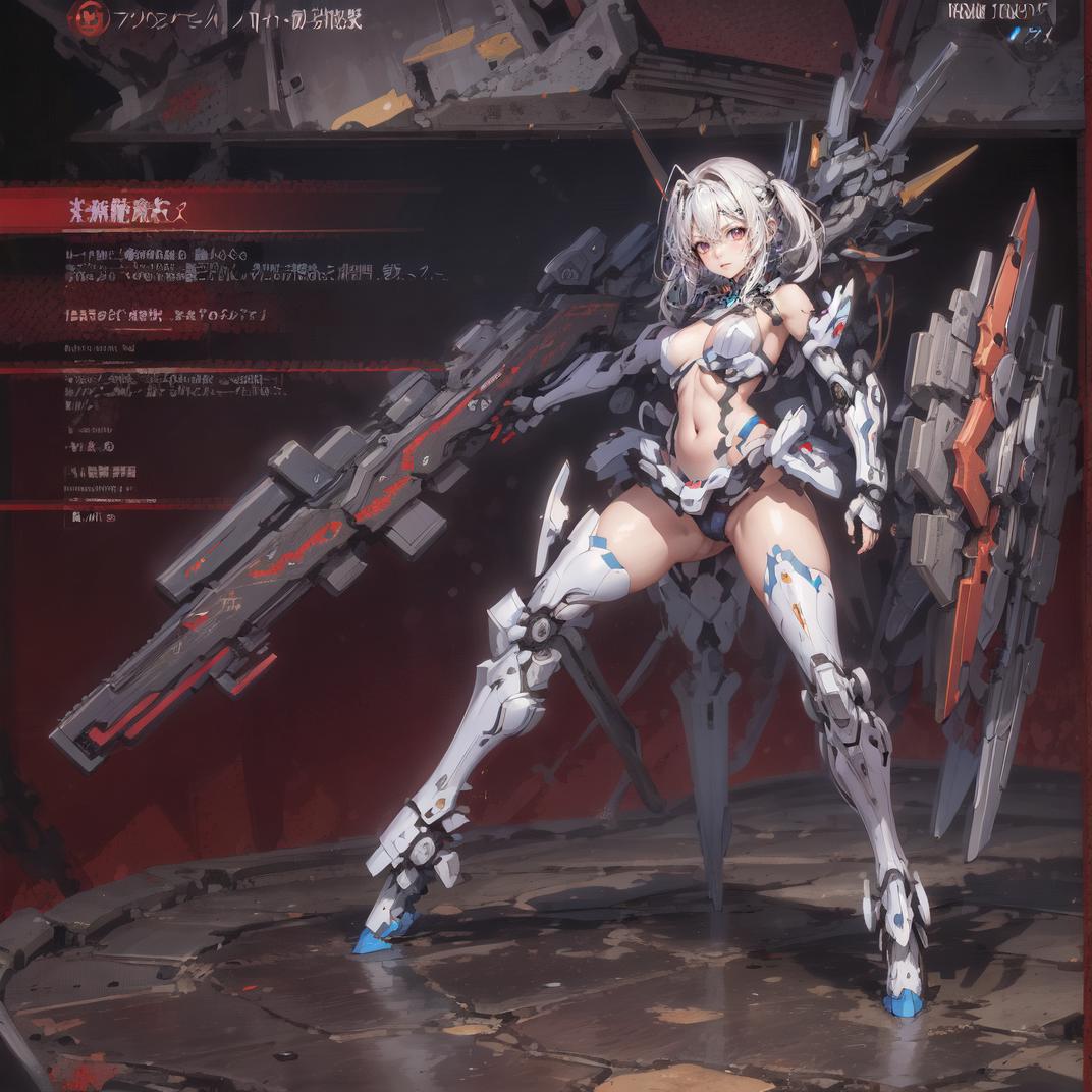 Anime character holding a large weapon in a futuristic setting.