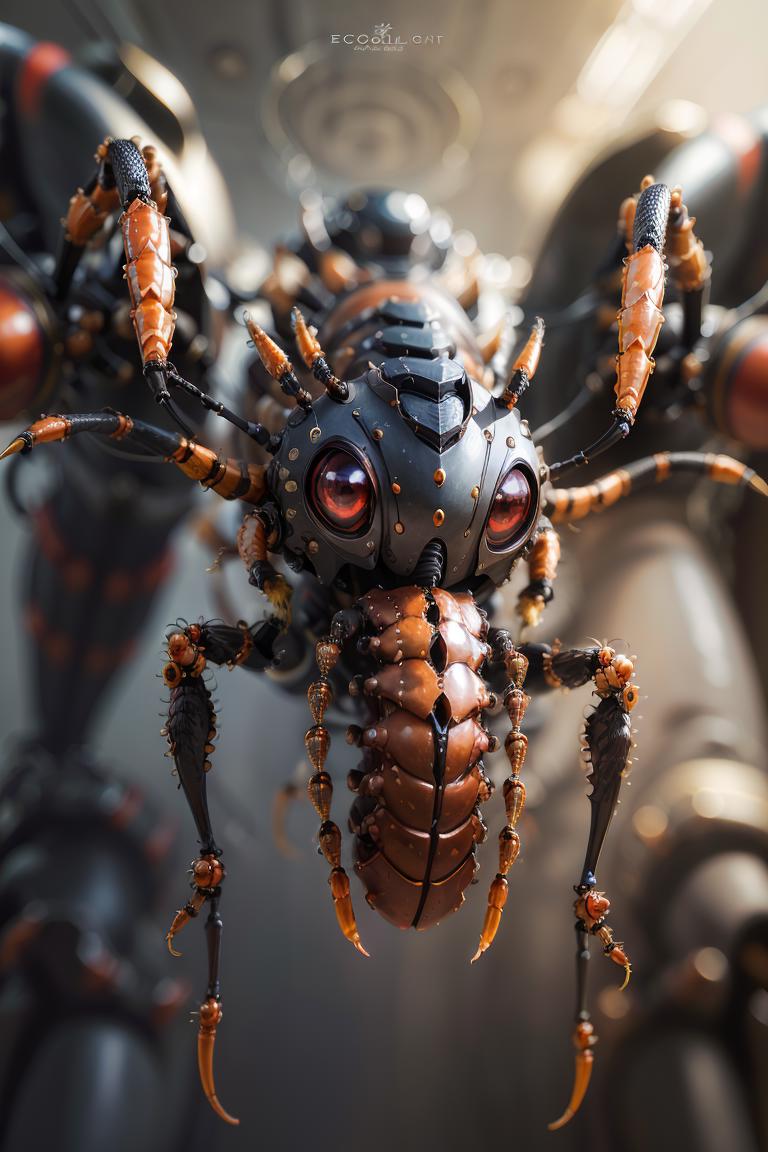 A Robotic Spider with Glowing Eyes and Orange Legs.