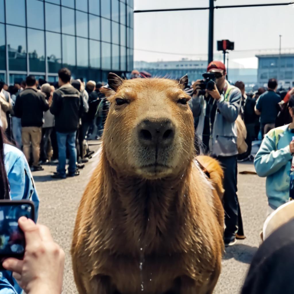 A brown horse with a camera in front of it.