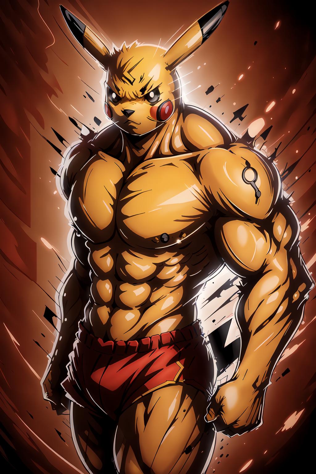 A Muscular Cartoon Character with a Pikachu Head