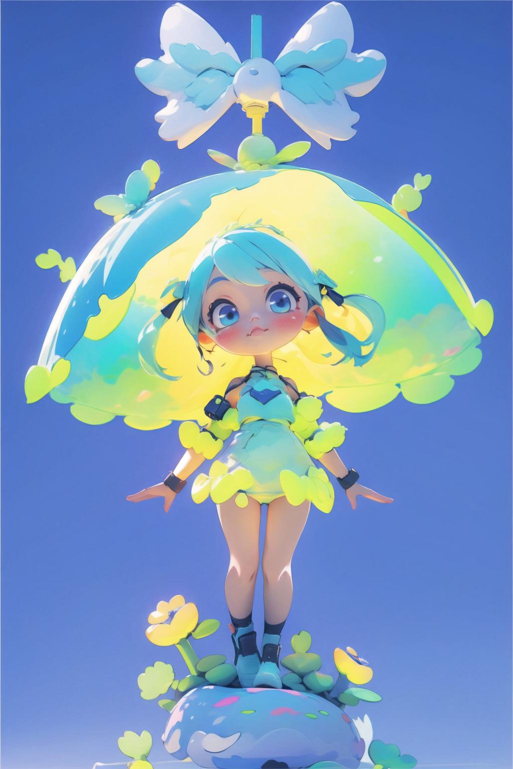 A cartoon image of a girl holding a yellow umbrella.
