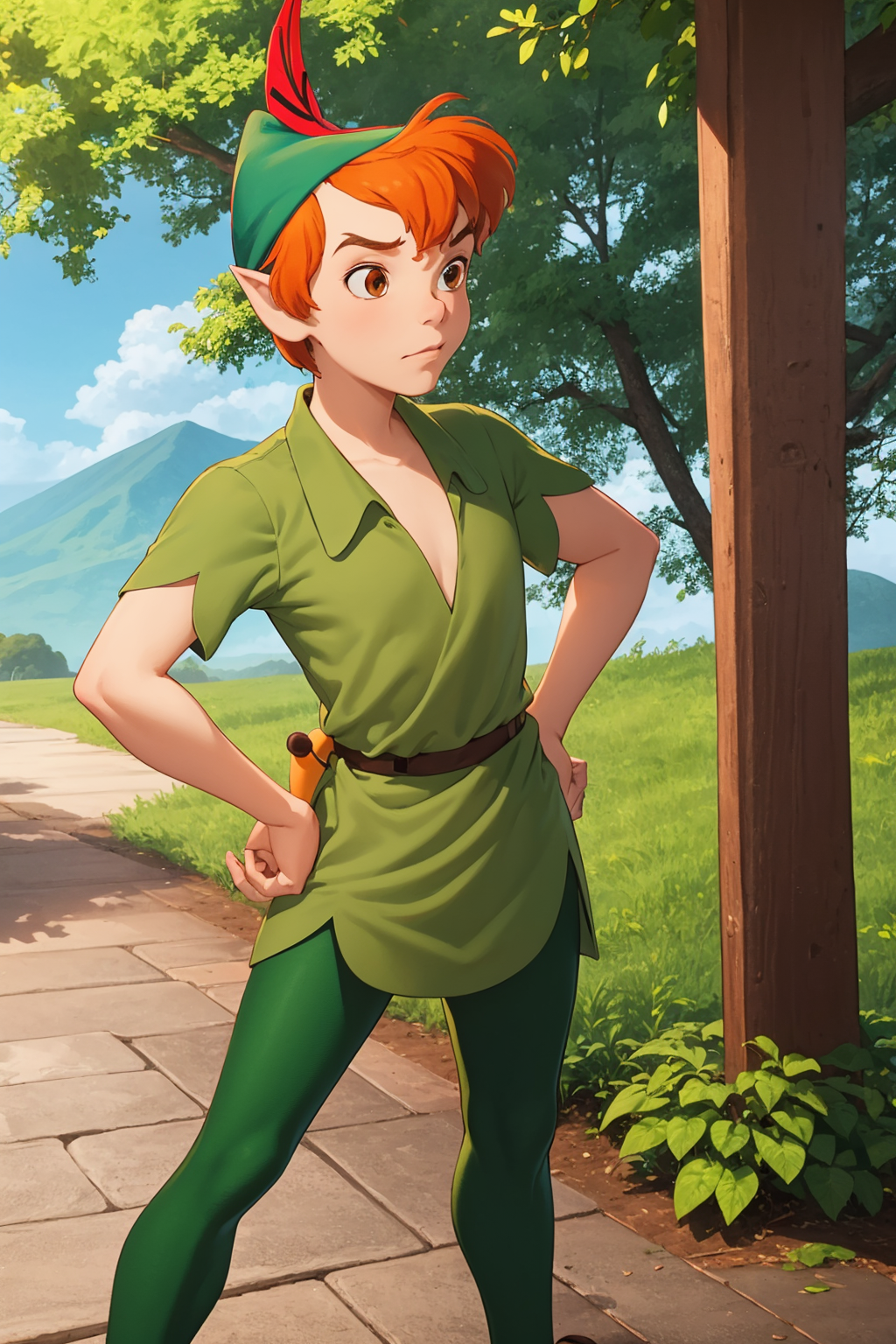 A cartoon image of a boy in a green shirt and green pants holding a bow and arrow.
