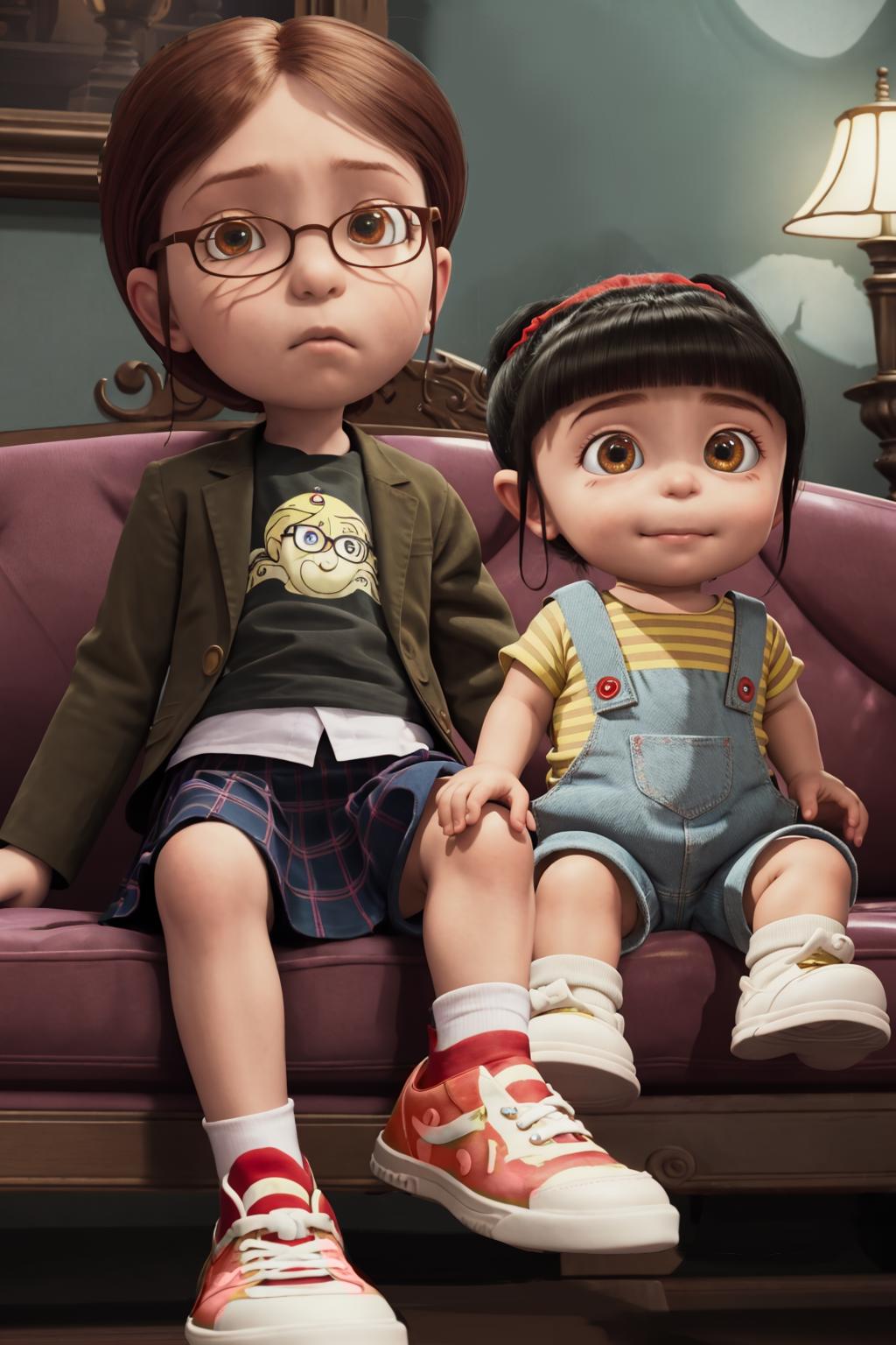 Two Cartoon Characters, a Boy and a Girl, Sitting on a Couch Together.