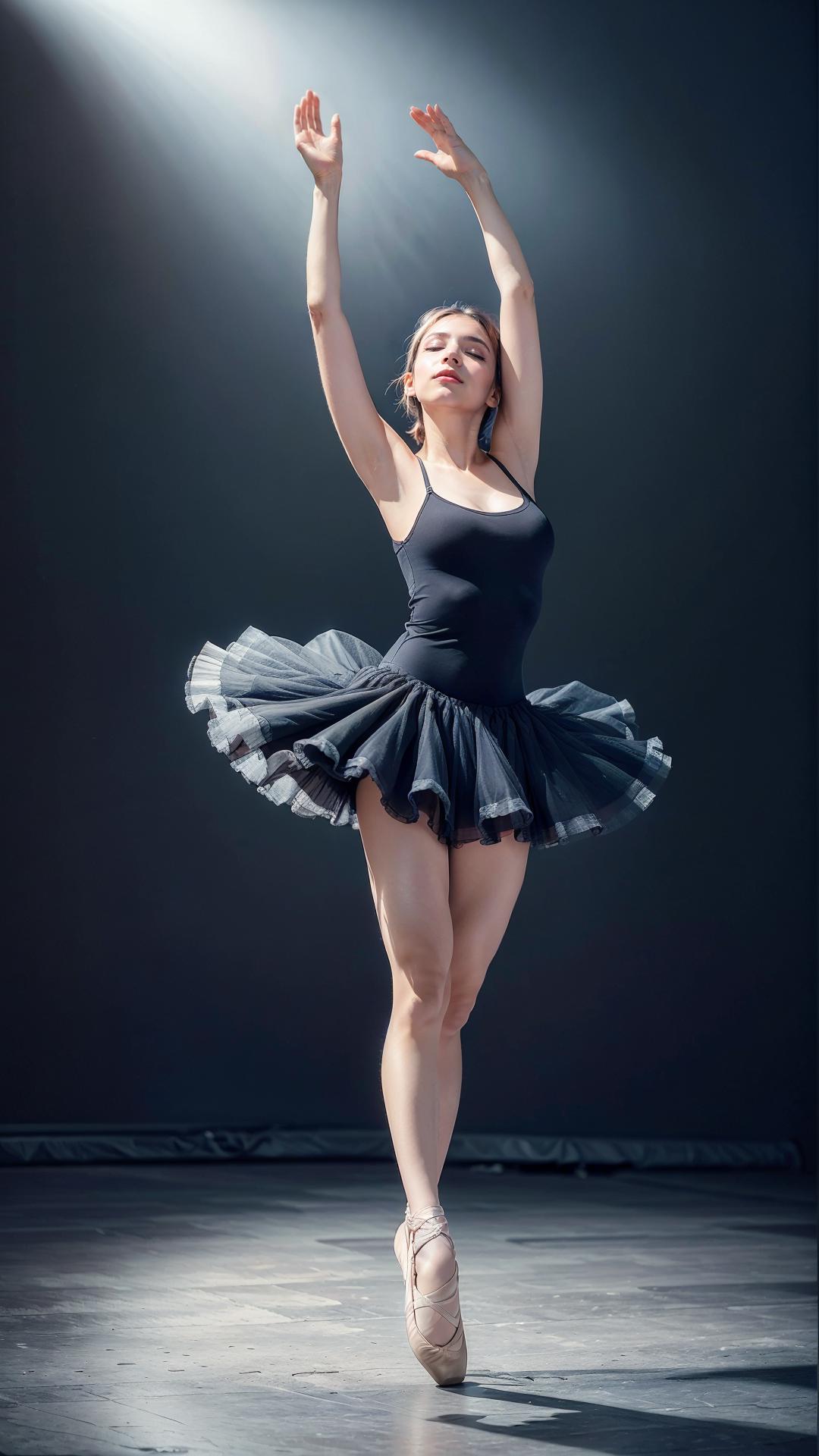 Black and White Ballet Performance: Woman in a Black Leotard and Tutu.