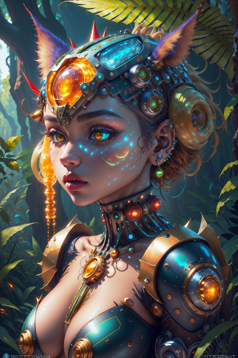 Digital Art of a Fantasy Woman with Blue Eyes, a Crown, and Necklace.