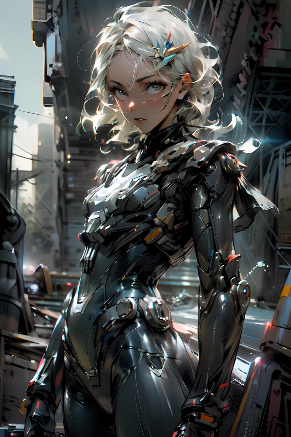 Artistic Illustration of a Woman in a Silver and Black Power Suit.