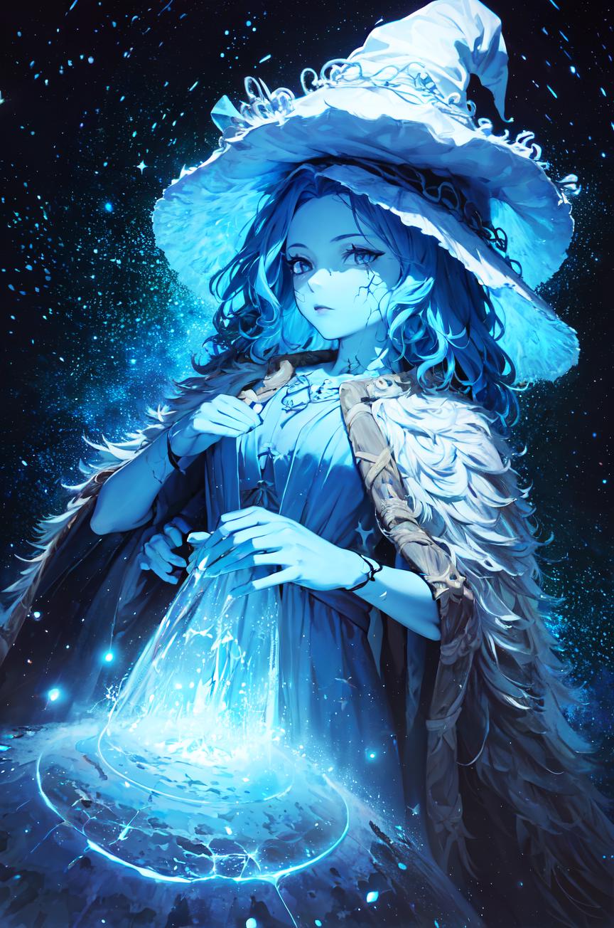 Anime girl with blue hair and a blue dress.