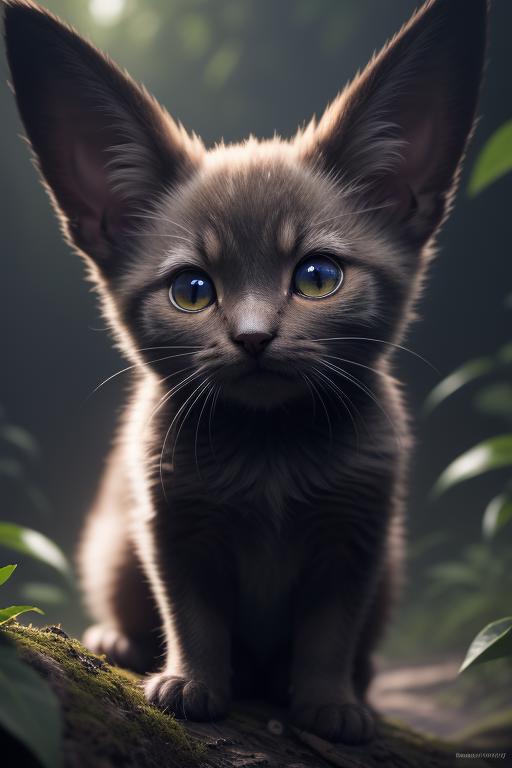 A close-up of a brown kitten with blue eyes.