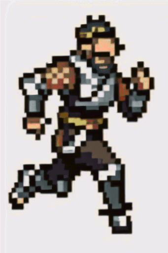 Pixelated man running in a white background.